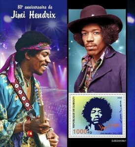 2022/08 - DJIBOUTI  - JIMI HENDRIX I        1V    MNH **