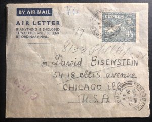 1948 Jewish Prison Camp Famagusta Cyprus Air letter Cover To Chicago IL Usa