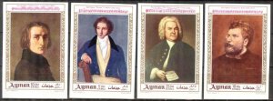 Ajman 1969 Music Composers Liszt Bizet Bellini Bach set of 4 Imperf.  MNH