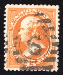 US Scott 152 Used 15c bright orange Daniel Webster, w/o Grill Lot T535 bhmstamps