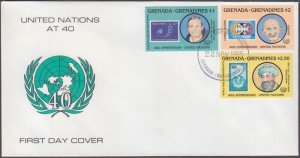 GRENADA GRENADINES Sc #0708-10.0 FDC SET of 3,  40th ANN UN, w/FAMOUS PEOPLE