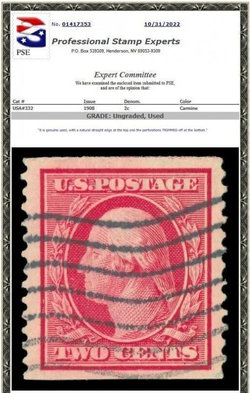 U.S. #353 Used Single with Weiss COA