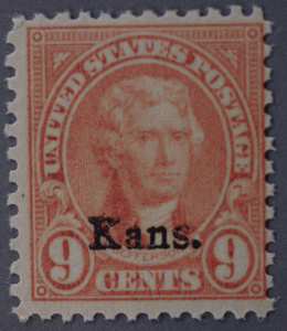 United States #667 9 Cent Jefferson Kans. Overprint OG