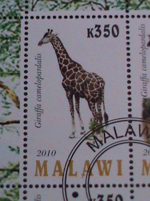 MALAWI -2010-PROTECTED ENDANGER ANIMALS-GIRAFFES-CTO SHEET VERY FINE