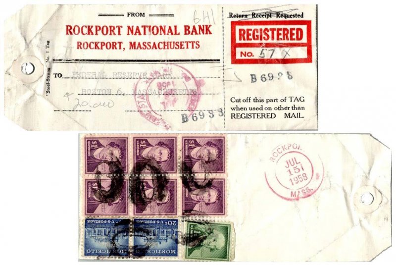 United States 1954 Liberty 1c Washington, 20c Monticello (2) and $1.00 Henry ...