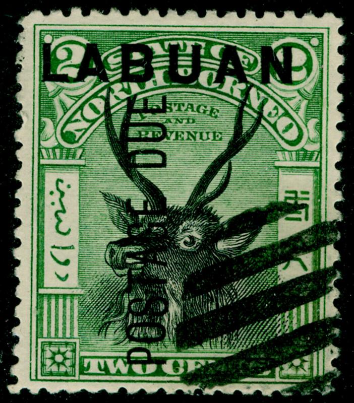 LABUAN SG D1, 2c black & green, FINE USED.