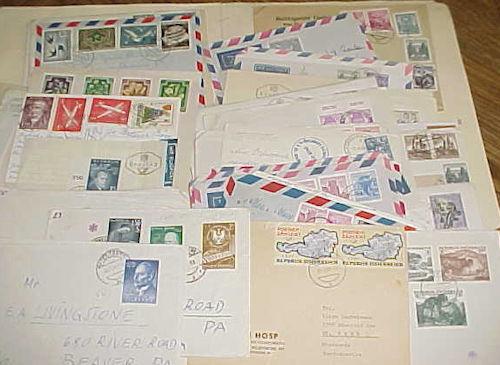 AUSTRIA  46 SMALL COVERS 1950's-1960's MOSTLY TO USA