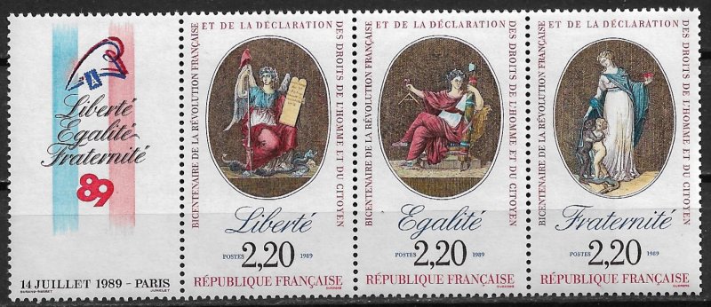 1989 France 2143-5 Revolution 200th Anniv. MNH strip of 3 with label