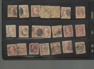 21 stamps US Scott # 145 -fancy cancels, shades, plateable Cats $400