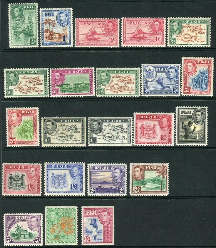 FIJI-1938-55  A lightly mounted mint set to £1, some toned gum Sg 249-266b