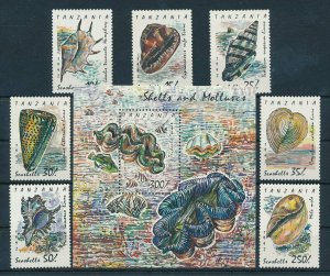 [110091] Tanzania 1992 Marine life seashells molluscs With souv. Sheet MNH