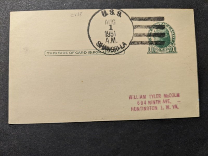 USS SHANGRI-LA CV-38 Naval Cover 1951 MORRISSEY HAND-PAINTED Cachet