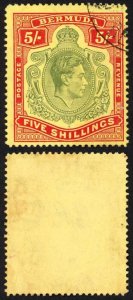 Bermuda SG118b KGVI 5/- Pale Green and Red/yellow Line Perf 14.25 (Ref 103)