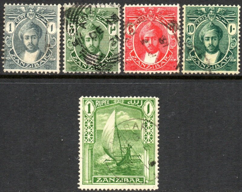 1914 Zanzibar Sg 261/270 Short Set of 5 Values Fine Used