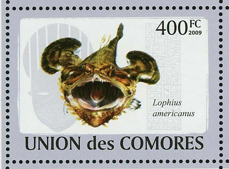 Fish Stamp Latimeria Chalumnae Scorpaena Scrofa Lophius Americanus S/S MNH #2107 