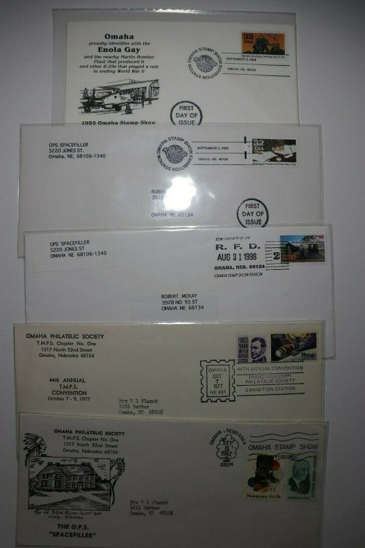 Omaha Stamp Show Lot of 5 Omaha NE Multiple Years Philatelic Expo Cachet Covers