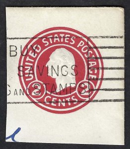 United States #U429 2¢ Washington (1915). Carmine. Die 1. Cut square. Used