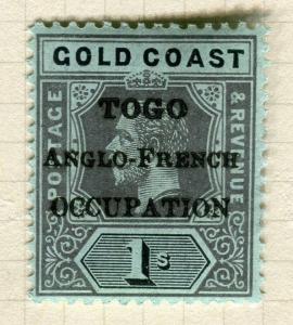 TOGO; 1916 early GV Optd. issue fine Mint hinged 1s. value, Shade