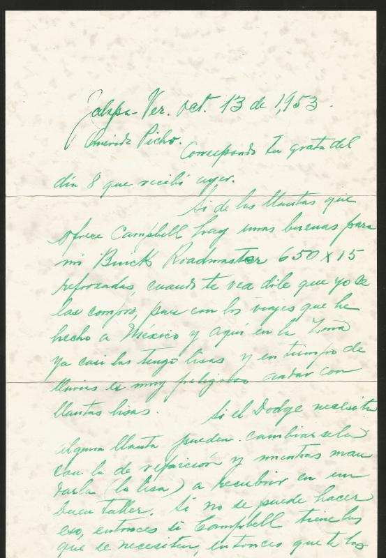 J) 1953 MEXICO, COLONIAL ARCHITECTURE OF PUEBLA, COMPLETE LETTER IN GREEN, AIRMA