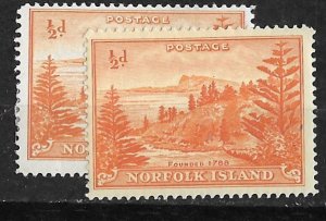 Norfolk Is. # 1 Ball Bay - ½d. THIN PAPER Deep Orange reprint 1958 (1) Mint NH