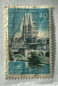 France 1966 Scott 1158 used - 40c, St Andrew's & Sévre River, Niort