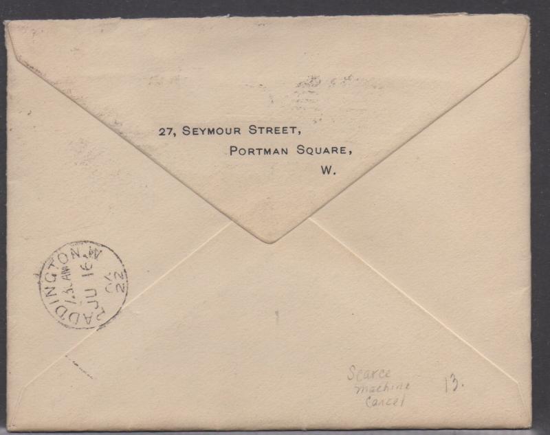 *Great Britain Cover, SC# 128 W/ Letter, Scarce Machine Cancel, 6-16-1904