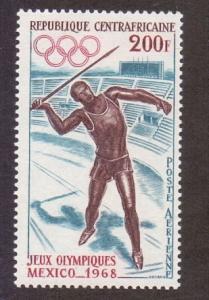 Central African Republic #C54  MNH 1968 air Olympic games Mexico  javelin 200f