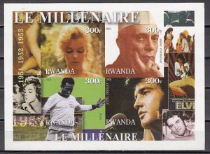 Rwanda, 2001 Cinderella issue. 1950 sheet. Elvis, Pele, Nehru, M.M. IMPERF.^