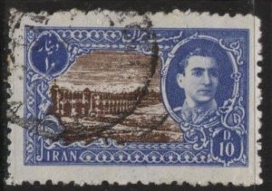 Iran 916 (used) 10d Mohammad Reza Shah, views, buildings, ultra & brn (1949)