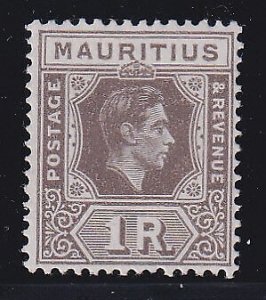 MAURITIUS 1938 1r grey-brown hinged mint on chalky - 33342