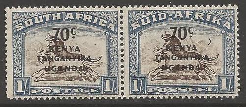 KENYA, UGANDA & TANGANYIKA SG154a 1942 70c on 1/= CRESCENT MOON FLAW MNH