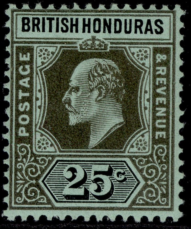 BRITISH HONDURAS EDVII SG100, 25c black/green, VLH MINT.