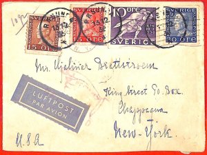 aa1817 - SWEDEN - Postal History - COVER to the USA 1936
