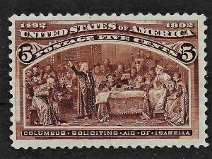 US 1893 Sc. #234 VF NH, Columbian Exposition, pinhead thin spot, Cat. Val. $140