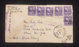 C) 1942. UNITED STATES. INTERNAL MAIL. MULTIPLE STAMPS. 2ND CHOICE
