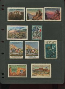 1915 PPIE SOUVENIR SCARCE GROUP OF 10 TRAVEL RELATED POSTER STAMPS (L3015)