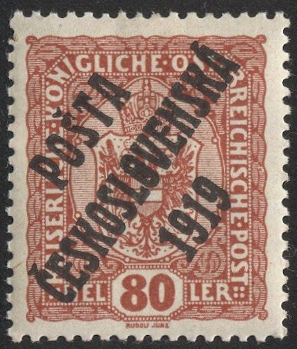 CZECHOSLOVAKIA 1919 Sc B14 MLH VF, 80h  Posta Ceskoslovenska 1919 Ovpt