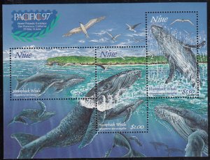 Niue 1997 MH Sc #700a Sheet of 3 Humpback whales PACIFIC 97