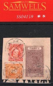 NEW ZEALAND QV POSTAL FISCAL 30s High Value RARE Postal Used KEVII Piece SS4159