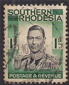 Southern Rhodesia 1937 KGV1 1/-d Black & Blue Green used SG 48 ( B172 )