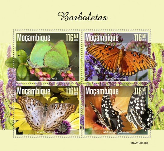 MOZAMBIQUE - 2019 - Butterflies - Perf 4v Sheet - MNH