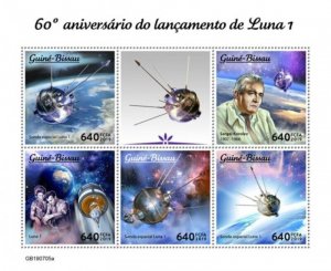 Guinea-Bissau - 2019 Luna 1 Anniversary - 5 Stamp Sheet - GB190705a 