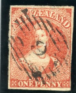 New Zealand 1864 QV 1d carmine-vermilion very fine used. SG 97. Sc 27.