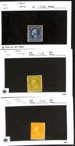 United States Postage Stamp, #504, 508, 510, Mint Hinged, 1917