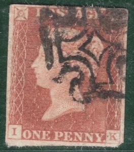 GB 1841 PENNY RED QV Imperf SG7 1d Ex Black Plate 2 (IK) Used MX Cat £325 ORED92 