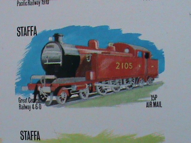 ​STAFFA-SCOTLAND -PROMOTION WORLD FAMOUS TRAINS-IMPERF MNH S/S -EST.$14 VF