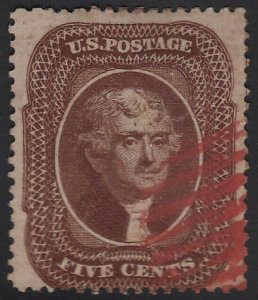 US Scott # 30 5c Jefferson / Used / Red Cancel / Very Nice