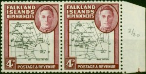 Falkland Island Dep 1946 4d Black & Claret SGG5a 'Gap in 80th Parallel' V.F M...