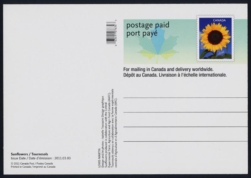 Canada UX239 Postcard - Sunflower