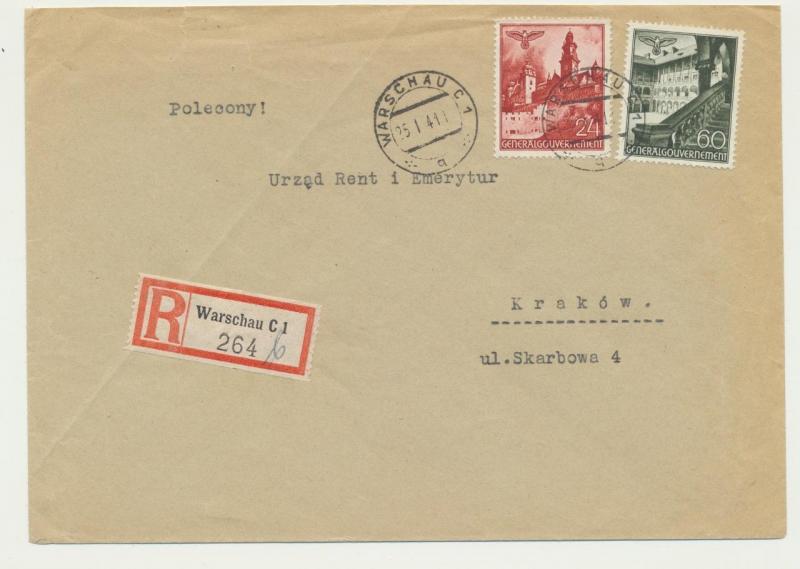 POLAND 1941 GENERAL GOVT, REG COVER WARSAW TO KRAKOW (SEE BELOW)